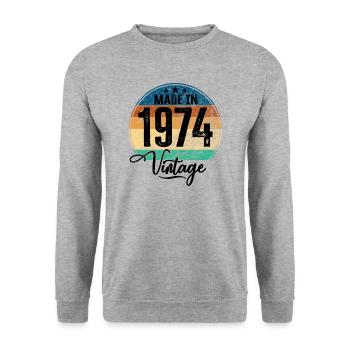 Millésime Fabriqué en 1974 Année de naissance 1974 Anniversaire - Sweat-shirt Unisexe - gris chiné - Devant - Alina (178cm) & Michal (187cm)