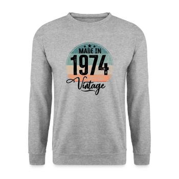 Millésime Fabriqué en 1974 Année de naissance 1974 Anniversaire - Sweat-shirt Unisexe - gris chiné - Devant - Alina (178cm) & Michal (187cm)