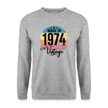 Millésime Fabriqué en 1974 Année de naissance 1974 Anniversaire - Sweat-shirt Unisexe - gris chiné - Devant - Alina (178cm) & Michal (187cm)