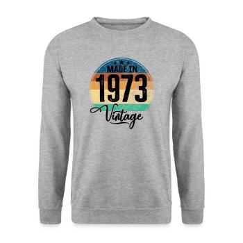Millésime Fabriqué en 1973 Année de naissance 1973 Anniversaire - Sweat-shirt Unisexe - gris chiné - Devant - Alina (178cm) & Michal (187cm)