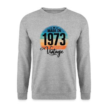 Millésime Fabriqué en 1973 Année de naissance 1973 Anniversaire - Sweat-shirt Unisexe - gris chiné - Devant - Alina (178cm) & Michal (187cm)