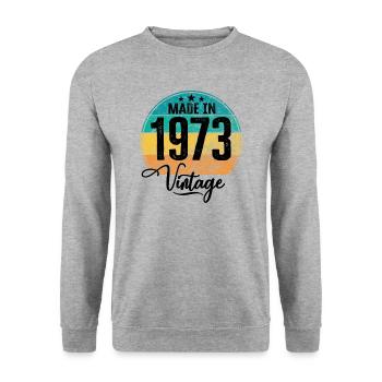 Vintage Made in 1973 Geburtsjahr 1973 Geburtstag - Unisex Pullover - Weißgrau meliert - Vorne - Alina (178cm) & Michal (187cm)