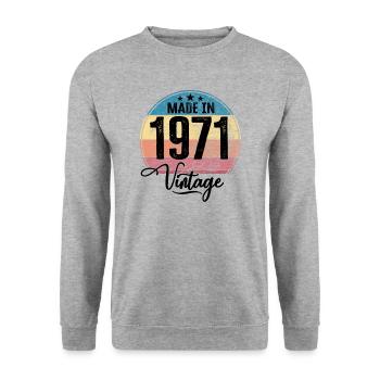 Vintage Made in 1971 Year of birth 1971 Birthday - Unisex Sweatshirt - salt & pepper - Front - Alina (178cm) & Michal (187cm)