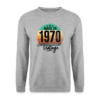 Vintage Made in 1970 Geburtsjahr 1970 Geburtstag - Unisex Pullover - Weißgrau meliert - Vorne - Alina (178cm) & Michal (187cm)