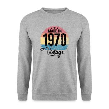 Vintage Made in 1970 Geburtsjahr 1970 Geburtstag - Unisex Pullover - Weißgrau meliert - Vorne - Alina (178cm) & Michal (187cm)