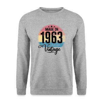 Vintage Made in 1963 Geburtsjahr 1963 Geburtstag - Unisex Pullover - Weißgrau meliert - Vorne - Alina (178cm) & Michal (187cm)