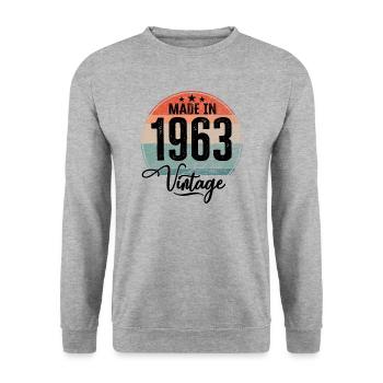 Millésime fabriqué en 1963 Année de naissance 1963 Anniversaire - Sweat-shirt Unisexe - gris chiné - Devant - Alina (178cm) & Michal (187cm)