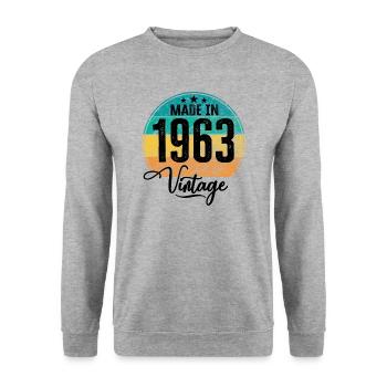 Vintage Made in 1963 Geburtsjahr 1963 Geburtstag - Unisex Pullover - Weißgrau meliert - Vorne - Alina (178cm) & Michal (187cm)