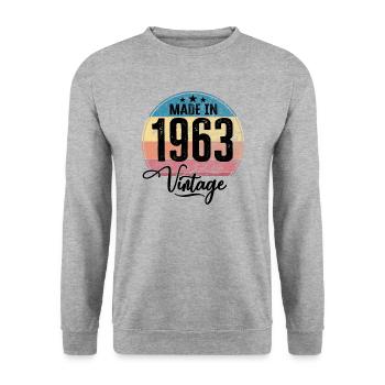 Vintage Made in 1963 Geburtsjahr 1963 Geburtstag - Unisex Pullover - Weißgrau meliert - Vorne - Alina (178cm) & Michal (187cm)