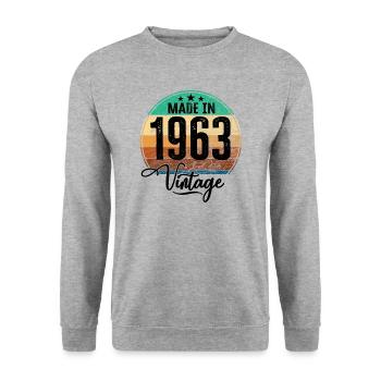 Millésime fabriqué en 1963 Année de naissance 1963 Anniversaire - Sweat-shirt Unisexe - gris chiné - Devant - Alina (178cm) & Michal (187cm)