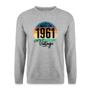 Millésime fabriqué en 1961 Année de naissance 1961 Anniversaire - Sweat-shirt Unisexe - gris chiné - Devant - Alina (178cm) & Michal (187cm)