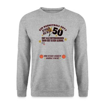 Basketball 50 Jahre Gästebuch Design - Unisex Pullover - Weißgrau meliert - Vorne - Alina (178cm) & Michal (187cm)