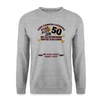 Camper Geschenkidee Camping - Unisex Pullover - Weißgrau meliert - Vorne - Alina (178cm) & Michal (187cm)