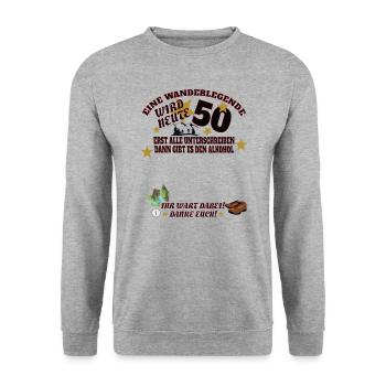 Wandern Zubehör Wanderer Motiv - Unisex Pullover - Weißgrau meliert - Vorne - Alina (178cm) & Michal (187cm)
