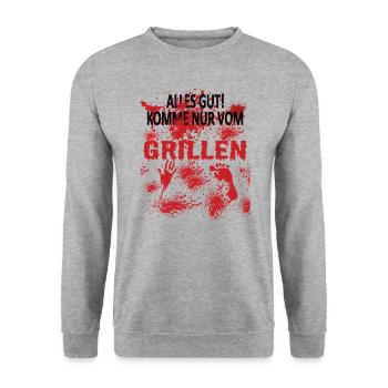 Grillen und Camper Geschenkidee - Unisex Pullover - Weißgrau meliert - Vorne - Alina (178cm) & Michal (187cm)