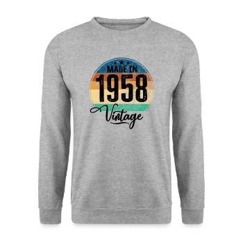 Vintage Made in 1958 Geburtsjahr 1958 Geburtstag - Unisex Pullover - Weißgrau meliert - Vorne - Alina (178cm) & Michal (187cm)
