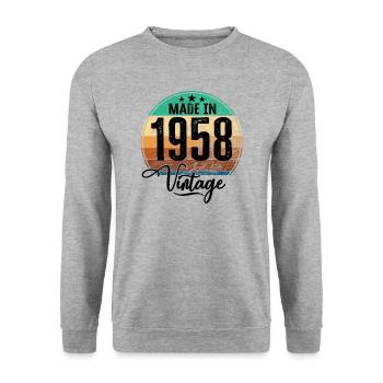 Vintage Made in 1958 Geburtsjahr 1958 Geburtstag - Unisex Pullover - Weißgrau meliert - Vorne - Alina (178cm) & Michal (187cm)