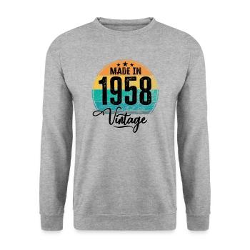 Vintage Made in 1958 Geburtsjahr 1958 Geburtstag - Unisex Pullover - Weißgrau meliert - Vorne - Alina (178cm) & Michal (187cm)