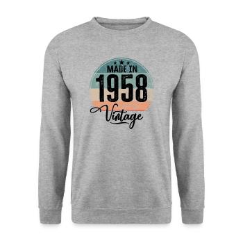 Vintage Made in 1958 Geburtsjahr 1958 Geburtstag - Unisex Pullover - Weißgrau meliert - Vorne - Alina (178cm) & Michal (187cm)