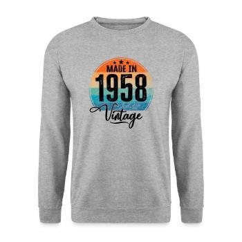 Vintage Made in 1958 Geburtsjahr 1958 Geburtstag - Unisex Pullover - Weißgrau meliert - Vorne - Alina (178cm) & Michal (187cm)