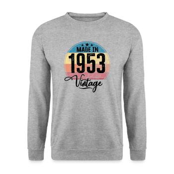 Millésime fabriqué en 1953 Année de naissance 1953 Anniversaire - Sweat-shirt Unisexe - gris chiné - Devant - Alina (178cm) & Michal (187cm)
