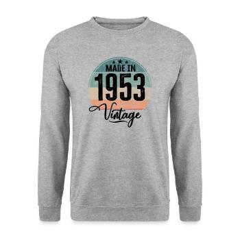 Millésime fabriqué en 1953 Année de naissance 1953 Anniversaire - Sweat-shirt Unisexe - gris chiné - Devant - Alina (178cm) & Michal (187cm)