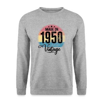 Vintage Fabriqué en 1950 Année de naissance 1950 Anniversaire - Sweat-shirt Unisexe - gris chiné - Devant - Alina (178cm) & Michal (187cm)