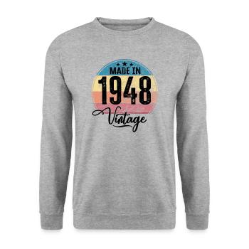 Millésime fabriqué en 1948 Année de naissance 1948 Anniversaire - Sweat-shirt Unisexe - gris chiné - Devant - Alina (178cm) & Michal (187cm)