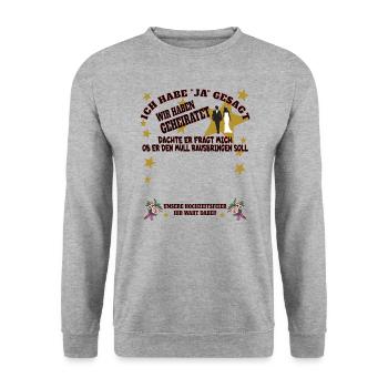 Hochzeit Zubehör Geschenkidee - Unisex Pullover - Weißgrau meliert - Vorne - Alina (178cm) & Michal (187cm)