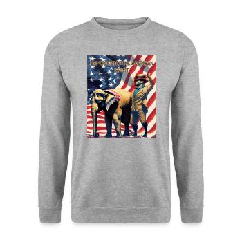 Den amerikanischen Geist stärken - Unisex Pullover - Weißgrau meliert - Vorne - Alina (178cm) & Michal (187cm)