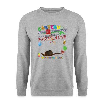 18. Geburtstag Mädchen & Junge Gästebuch - Unisex Pullover - Weißgrau meliert - Vorne - Alina (178cm) & Michal (187cm)