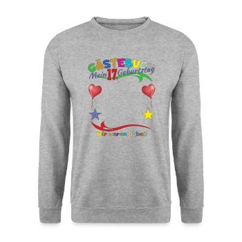 17th Birthday Girl & Boy Guestbook - Unisex Sweatshirt - salt & pepper - Front - Alina (178cm) & Michal (187cm)