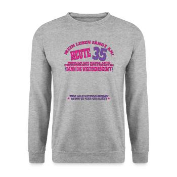 35. Geburtstag Mann und Frau Gästebuch - Unisex Pullover - Weißgrau meliert - Vorne - Alina (178cm) & Michal (187cm)