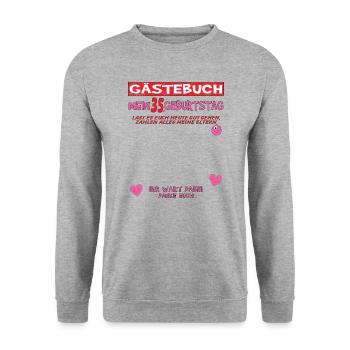 35. Geburtstag Mann und Frau Gästebuch - Unisex Pullover - Weißgrau meliert - Vorne - Alina (178cm) & Michal (187cm)