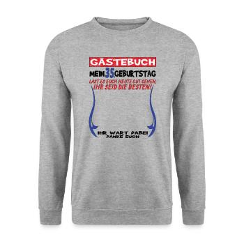 35. Geburtstag Mann und Frau Gästebuch - Unisex Pullover - Weißgrau meliert - Vorne - Alina (178cm) & Michal (187cm)