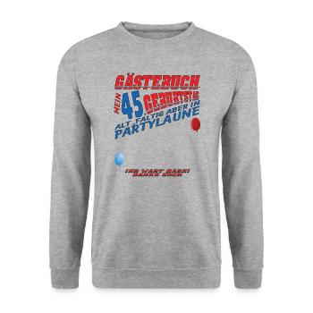 45. Geburtstag Mann und Frau Gästebuch - Unisex Pullover - Weißgrau meliert - Vorne - Alina (178cm) & Michal (187cm)