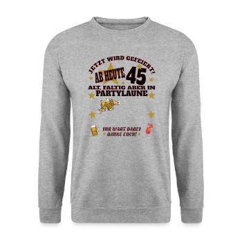 45. Geburtstag Mann und Frau Gästebuch - Unisex Pullover - Weißgrau meliert - Vorne - Alina (178cm) & Michal (187cm)