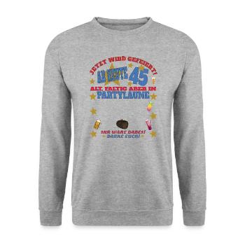 45. Geburtstag Mann und Frau Gästebuch - Unisex Pullover - Weißgrau meliert - Vorne - Alina (178cm) & Michal (187cm)