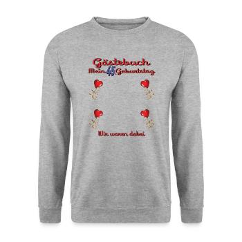 45. Geburtstag Mann und Frau Gästebuch - Unisex Pullover - Weißgrau meliert - Vorne - Alina (178cm) & Michal (187cm)