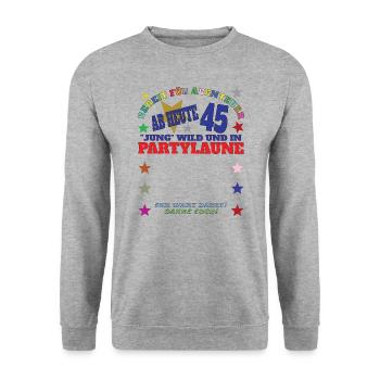 45. Geburtstag Mann und Frau Gästebuch - Unisex Pullover - Weißgrau meliert - Vorne - Alina (178cm) & Michal (187cm)