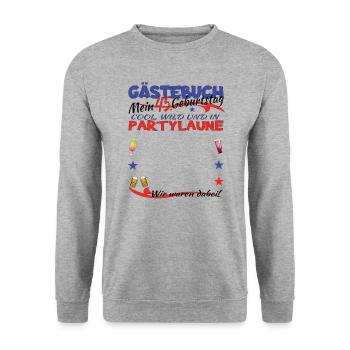 45. Geburtstag Mann und Frau Gästebuch - Unisex Pullover - Weißgrau meliert - Vorne - Alina (178cm) & Michal (187cm)