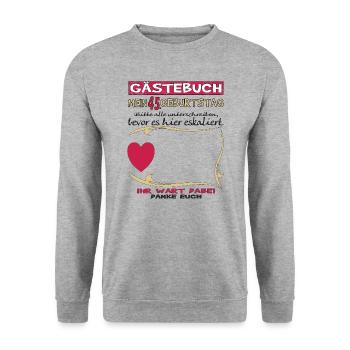 45. Geburtstag Mann und Frau Gästebuch - Unisex Pullover - Weißgrau meliert - Vorne - Alina (178cm) & Michal (187cm)