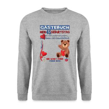 45. Geburtstag Mann und Frau Gästebuch - Unisex Pullover - Weißgrau meliert - Vorne - Alina (178cm) & Michal (187cm)