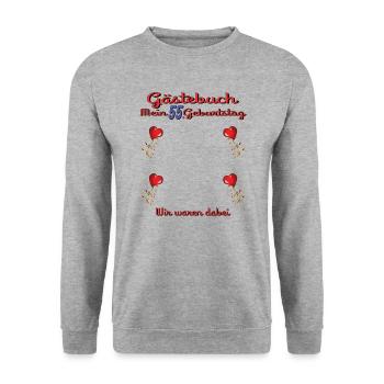 55th Birthday Man and Woman Guestbook - Unisex Sweatshirt - salt & pepper - Front - Alina (178cm) & Michal (187cm)