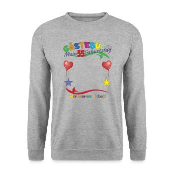 55th Birthday Man and Woman Guestbook - Unisex Sweatshirt - salt & pepper - Front - Alina (178cm) & Michal (187cm)