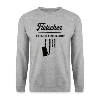 Fleischer Ausbildung Bestanden Azubi Fleischerei - Unisex Pullover - Weißgrau meliert - Vorne - Alina (178cm) & Michal (187cm)