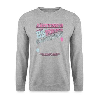 85th Birthday Man and Woman Guestbook - Unisex Sweatshirt - salt & pepper - Front - Alina (178cm) & Michal (187cm)