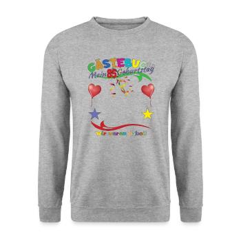 85th Birthday Man and Woman Guestbook - Unisex Sweatshirt - salt & pepper - Front - Alina (178cm) & Michal (187cm)