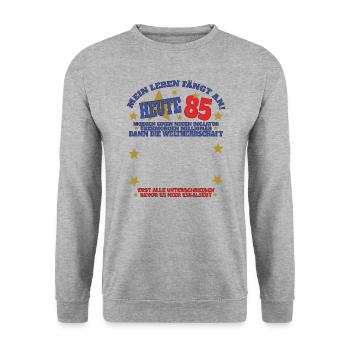 85th Birthday Man and Woman Guestbook - Unisex Sweatshirt - salt & pepper - Front - Alina (178cm) & Michal (187cm)