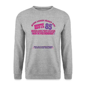 85th Birthday Man and Woman Guestbook - Unisex Sweatshirt - salt & pepper - Front - Alina (178cm) & Michal (187cm)
